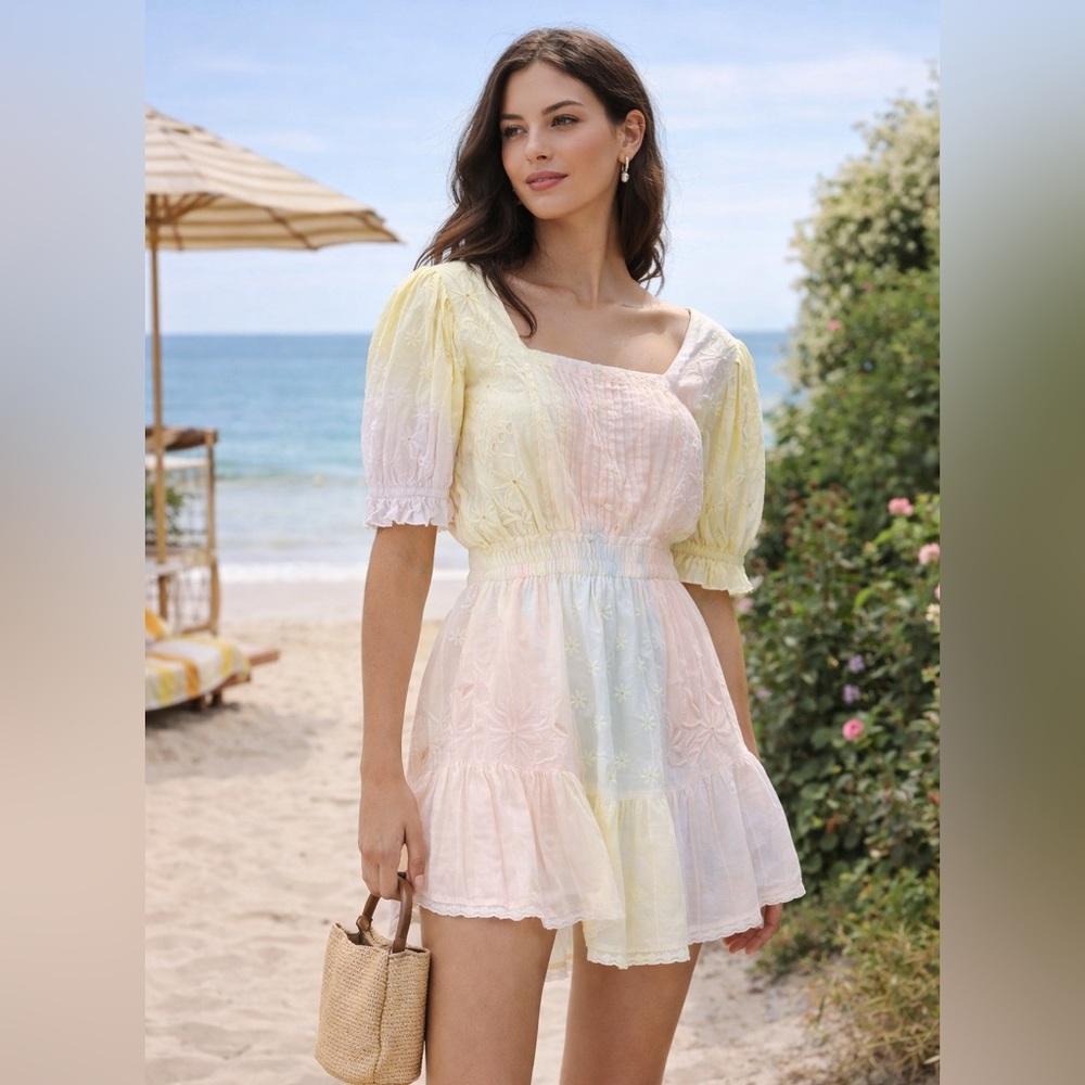 ✨ LoveShackFancy Pastel Ombré Embroidered Mini Dress | NWT ✨